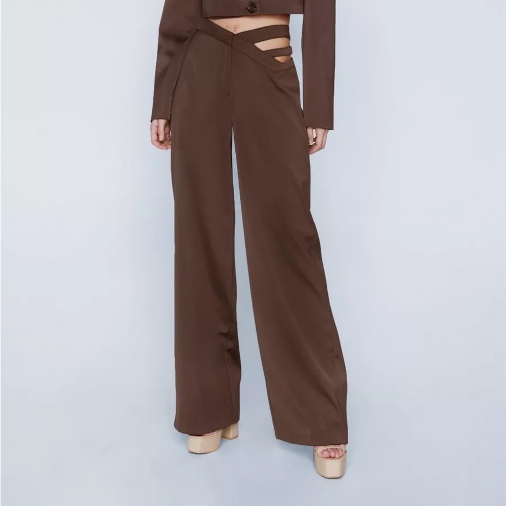NastyGal Premium Satin Cut Out Pants